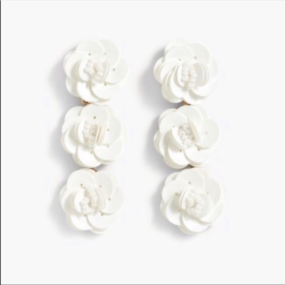 JCREW Sequin Flower Drop Earrings White